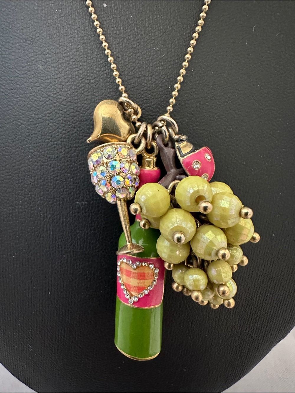 Betsey Johnson Picnic Grapes Charm Cluster Necklace with Pink Accents - Picture 2 of 5